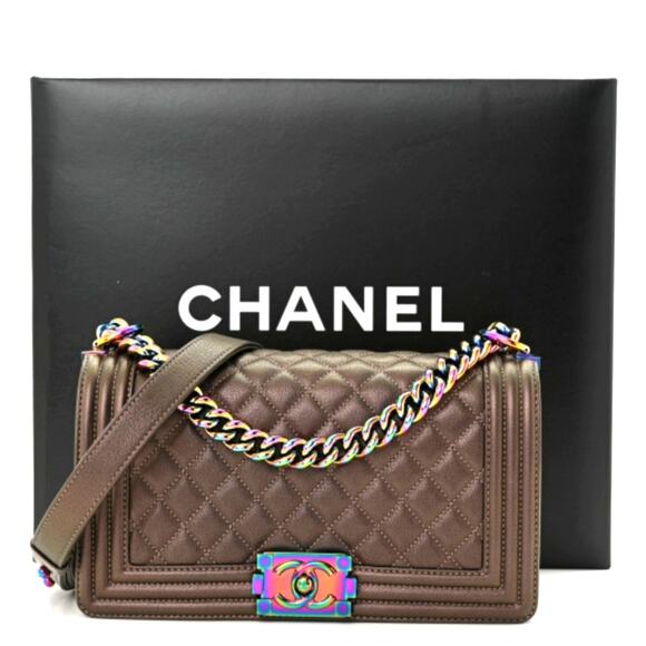 CHANEL Handbags - Chanel Brown Iridescent Mermaid Quilted Shoulder Boy Flap Bag goatskin leather